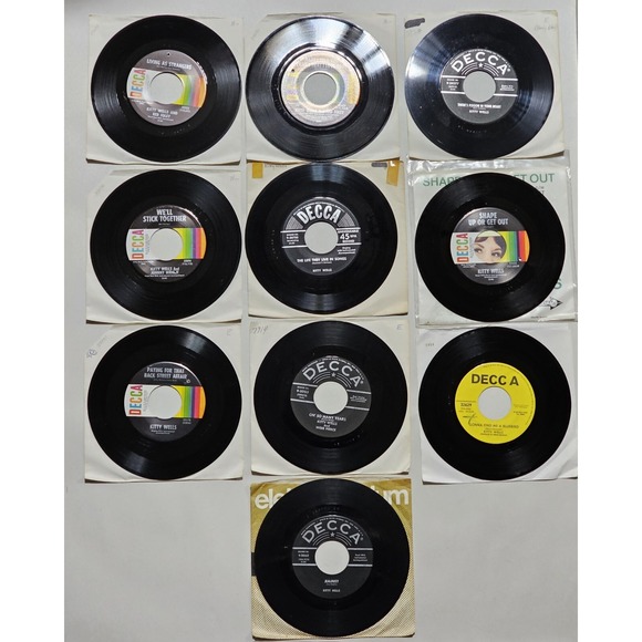 Other - Kitty Wells 45 Rpm Vinyl Record Lot, Qty 10, Decca Records, Great Country Duets